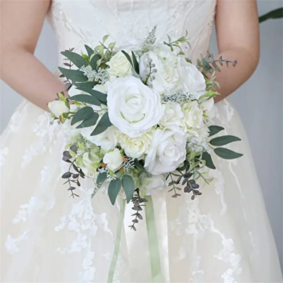 

Wedding Bouquet Artificial Roses Flower Bride Bridal Bouquets Handmade Silk Rose Flower Wedding Bridal Bouquets for Church Part
