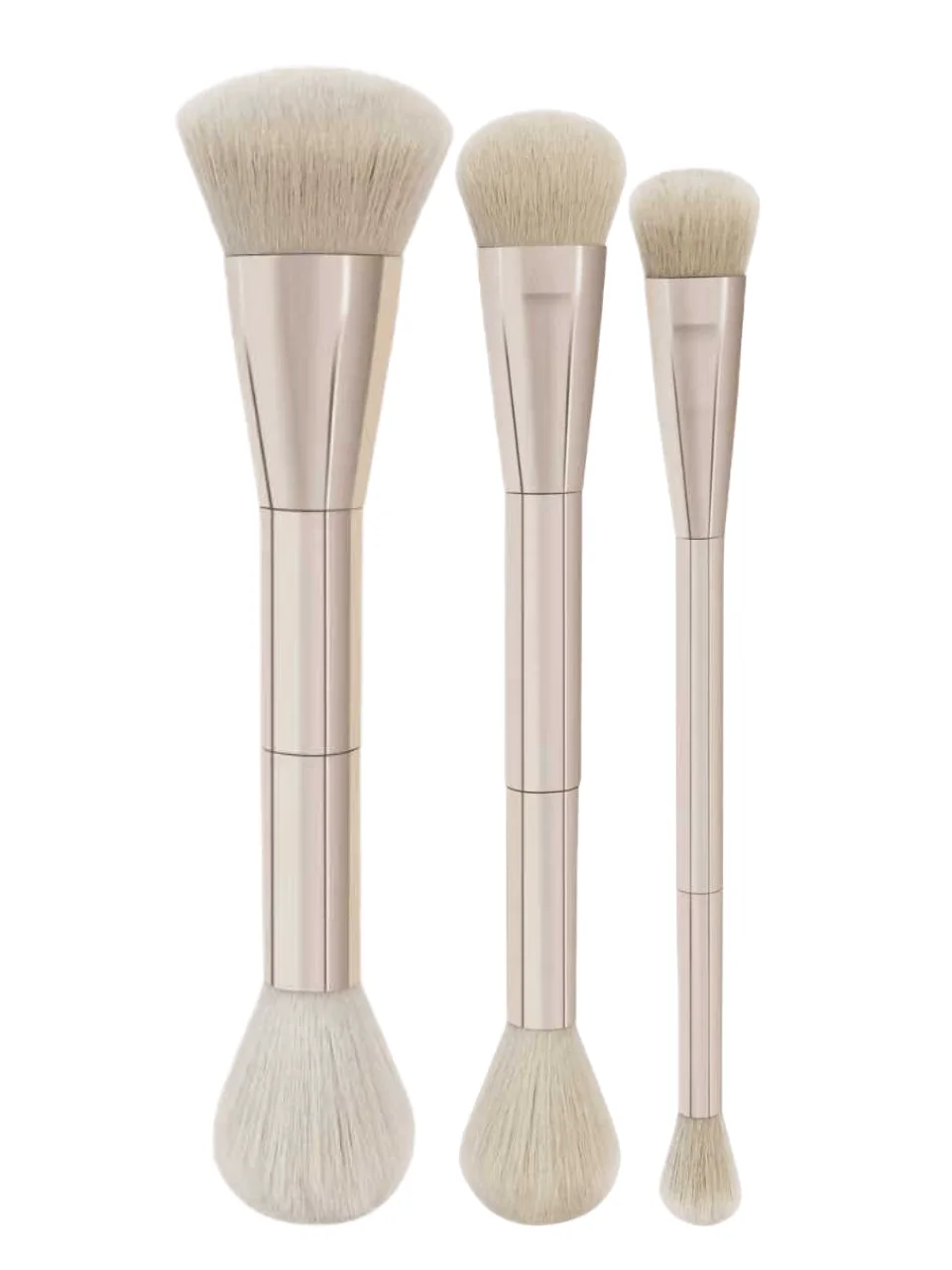 3-Piece Double-Ended Makeup Brush Set, Rose Gold Handle, Soft Synthetic Bristles, Fluffy Powder Blush Brush, Contouring Brush, Professional Multi-Functional Facial Beauty Tools