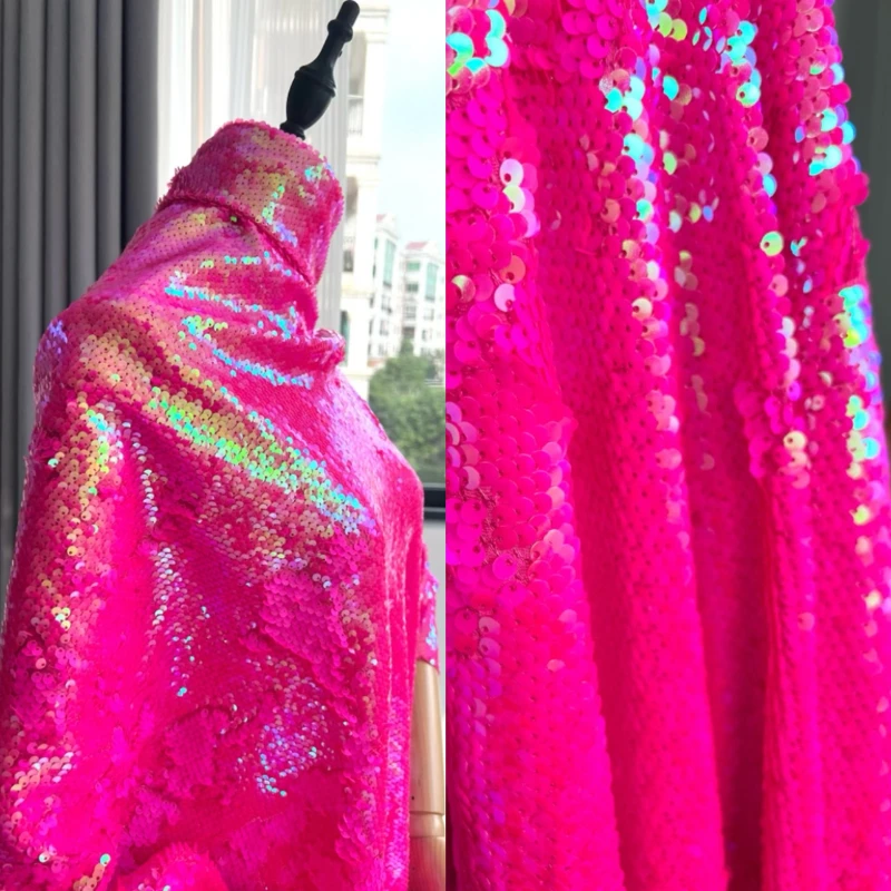 Phantom Sequin Fabric Rose Red Thick Clothing for Dress Wholesale Cloth for Diy Sewing Apparel Material
