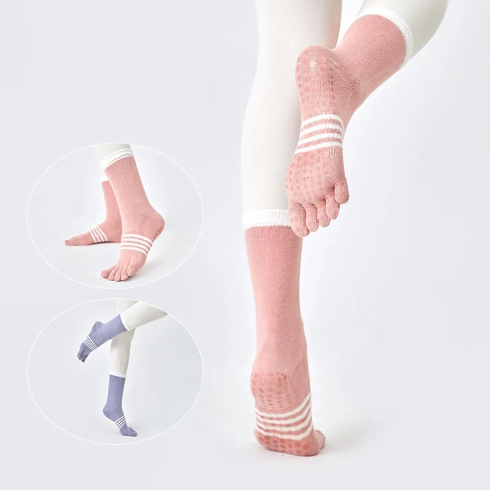 

Full Five Finger Yoga Socks Five Fingers Non-slip Professional Women Five Finger Cotton Socks Stripe Elastic