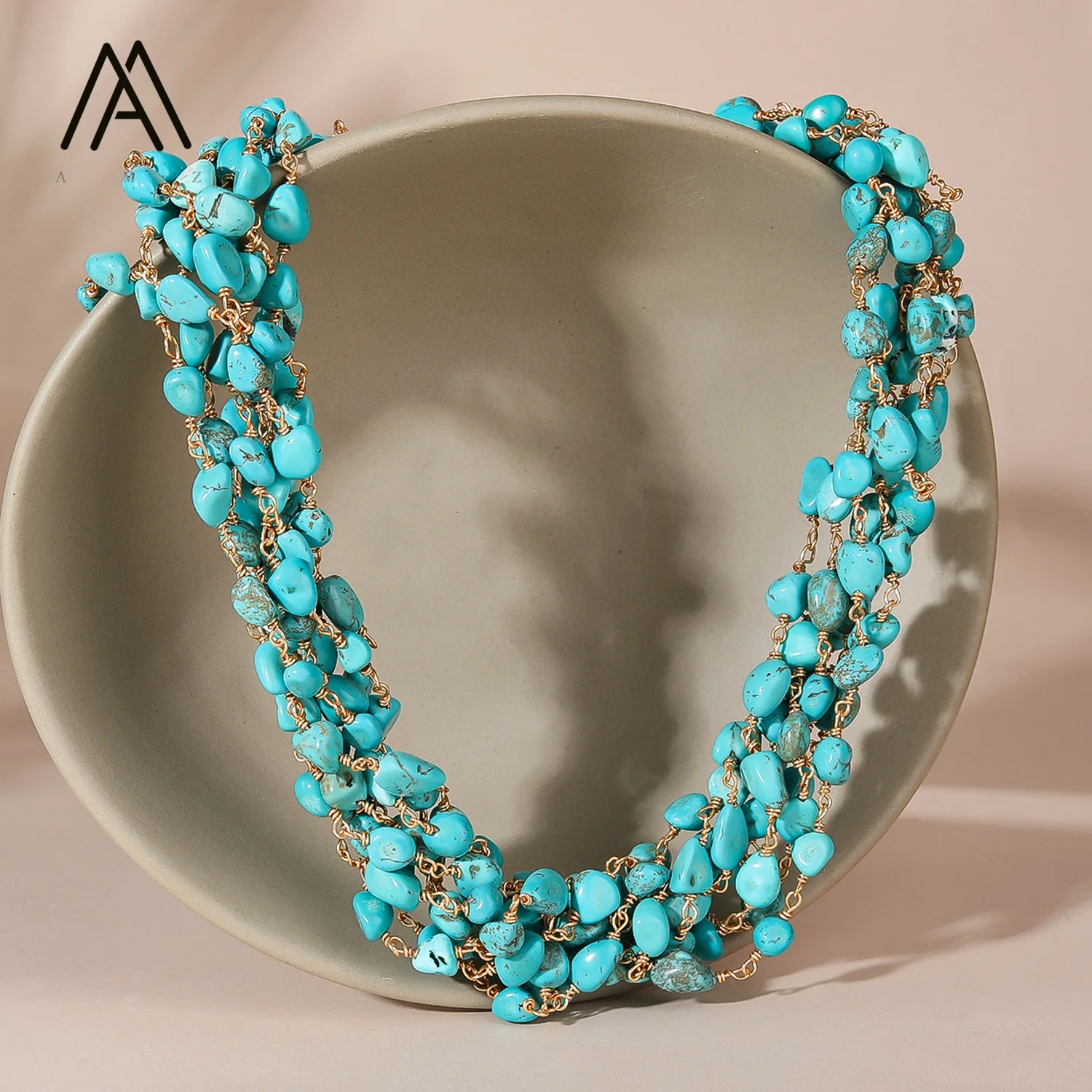 18 Inches Baroque Blue Turquoise Necklace Chips Freeform Multi Strands Necklace Handmade for Women's Jewelry Party