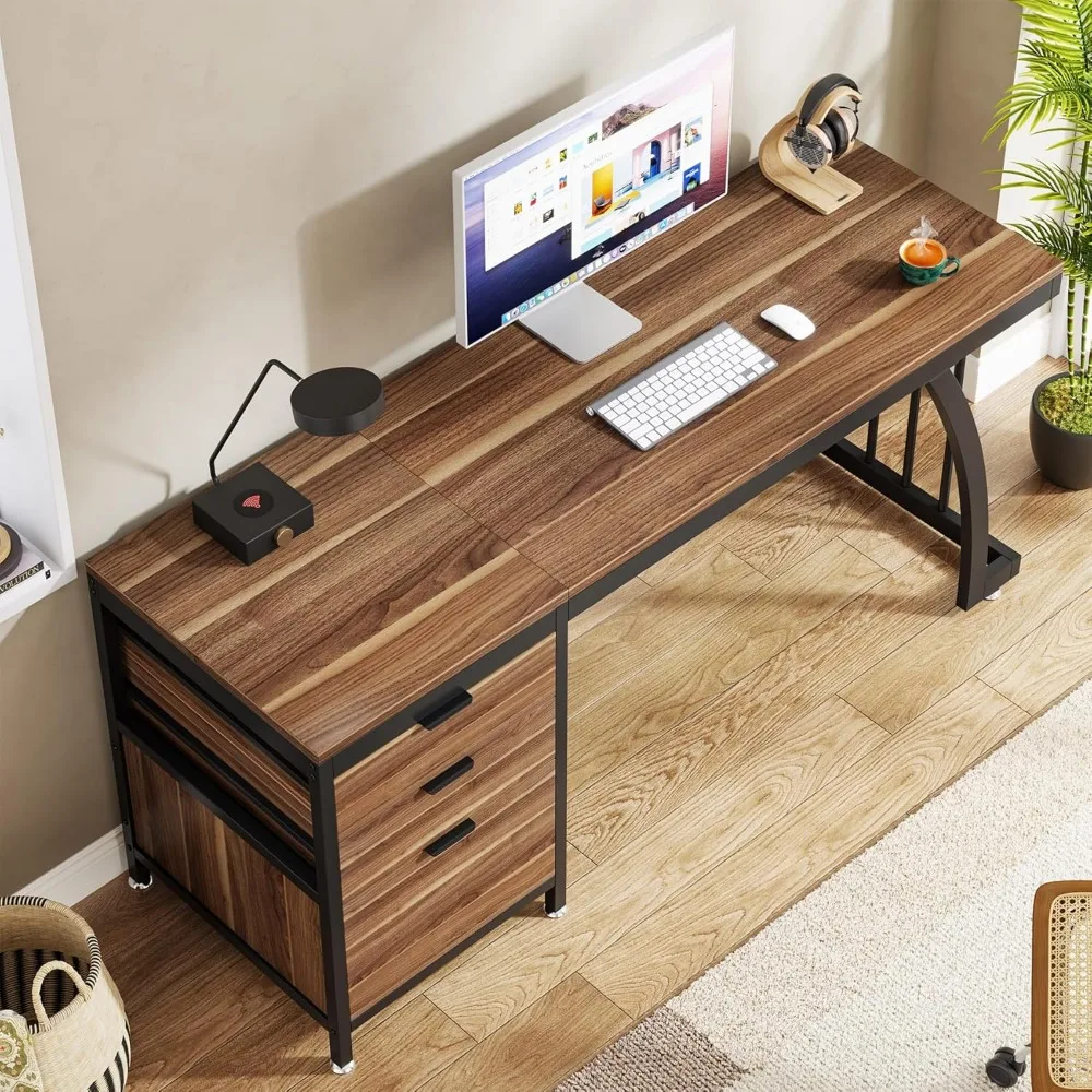 Computer Desk with 3 Drawers, 59-Inch PC Desk with Reversible Drawers, Industrial Study Writing Table Workstation
