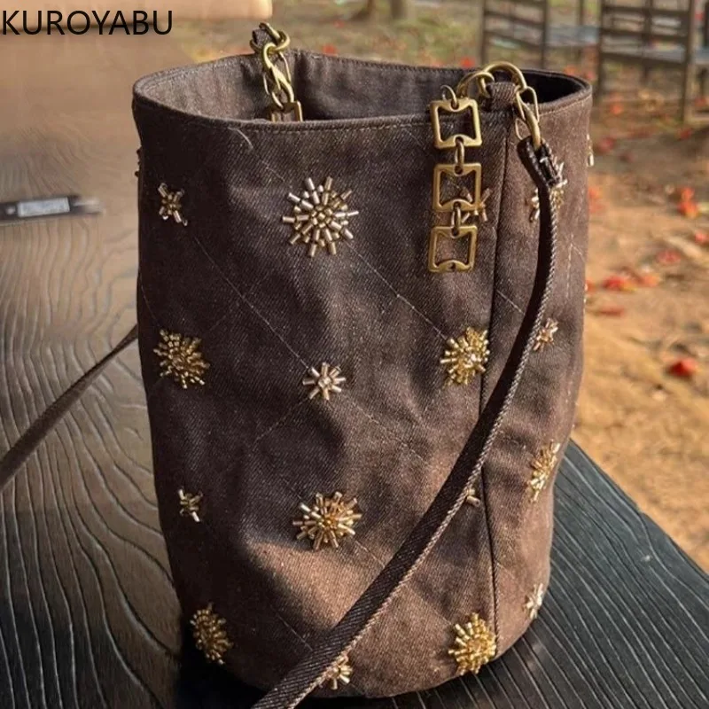 

Large Capacity Denim Bucket Bags Chic Casual Y2k Shoulder Bag Versatile Single Strap Bags Korean Crossbody Bags Bolsos De Mujer