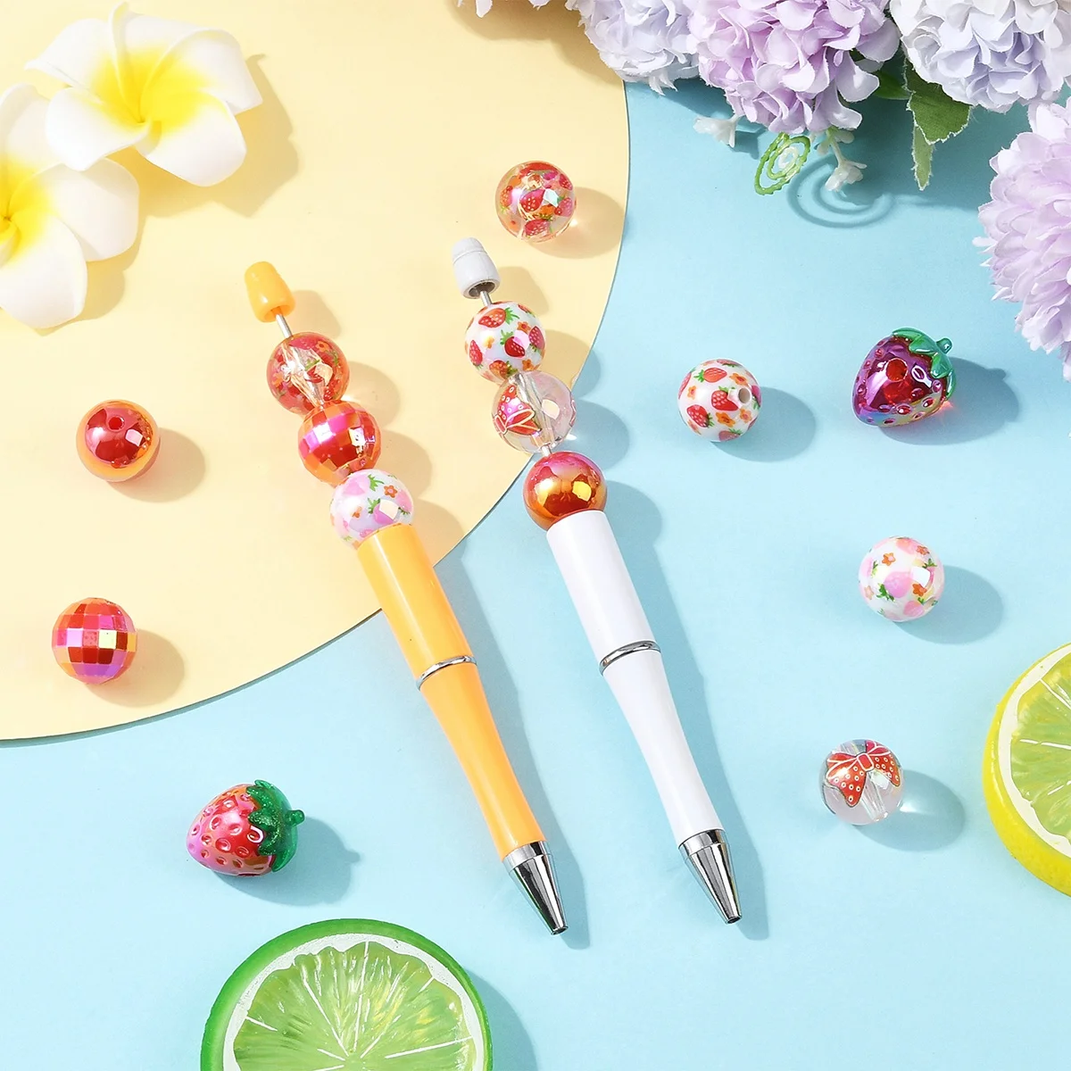 15 قطعة من خرز الأكريليك الشفاف-AB مطلي بالفراولة خرز فضفاض لسلسلة مفاتيح مجوهرات ذاتية الصنع سوار قلم مطرز حرفي