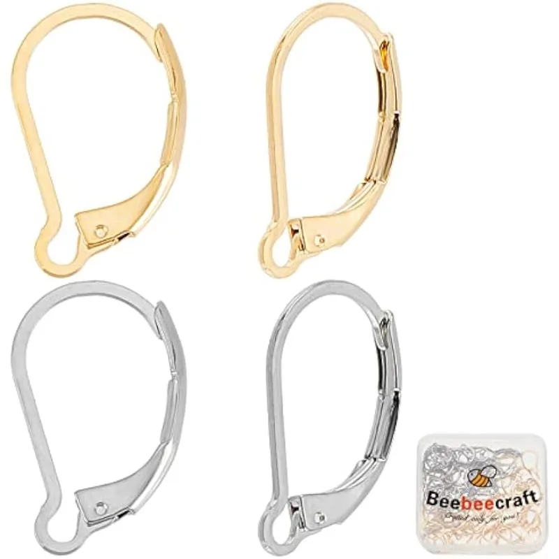 

100 шт., настоящие 24-каратные позолоченные серьги с рычагом, французские крючки для сережек, золото и нержавеющая сталь