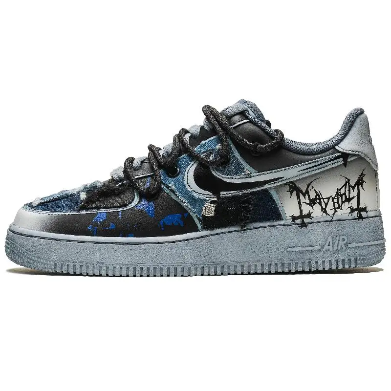 

[Нестандартные чернильные следы] Мужские туфли для скейтборда Nike Air Force 1, черные с низким берцем