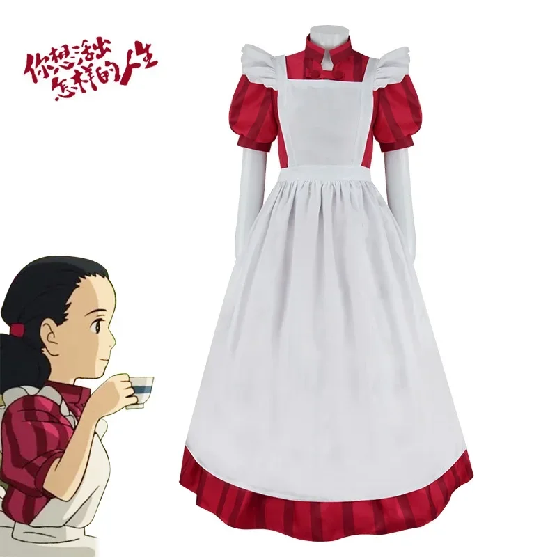 The Boy and The Heron Cosplay Movie Kiriko Cosplay Costume Red Dress Apron Girls Unform New Anime Cos Halloween Party Con Cos