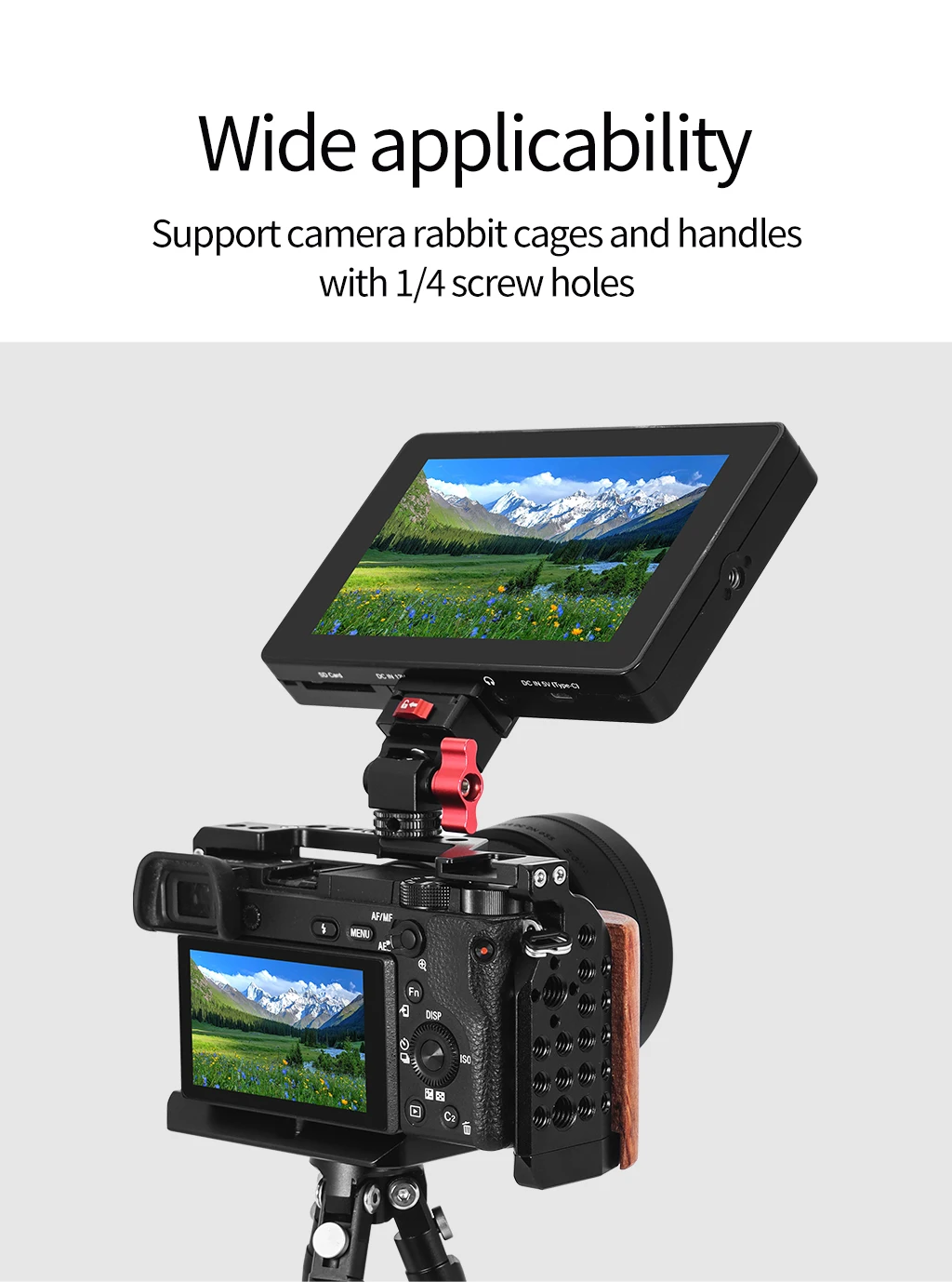 Video Rig Kugelkopf 360 drehbare Monitorhalterung 1/4 Zoll ARRI Pin Kaltschuh Schnellwechselplatte für DSLR-Kamera LED-Lichtmikrofon – Detail 16