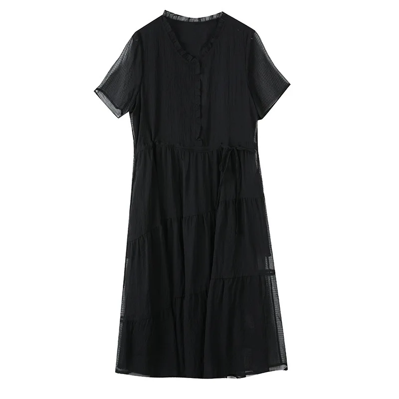 Vestido de gasa de seda para mujer, prenda de color liso, adelgazante, pequeño, estilo francés, novedad de verano 2024