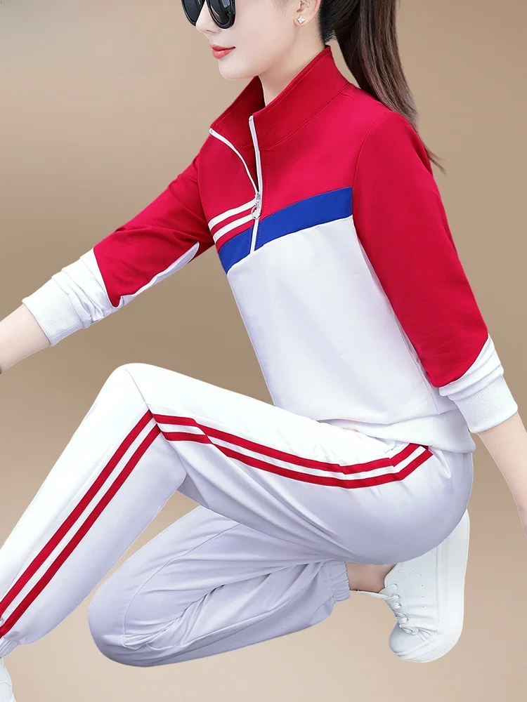 

Women's Sport Suit Spring Autumn Square Dance Fitn Exercise Two-Piece Set Breathable Long Sve High Waist Cotton Pants