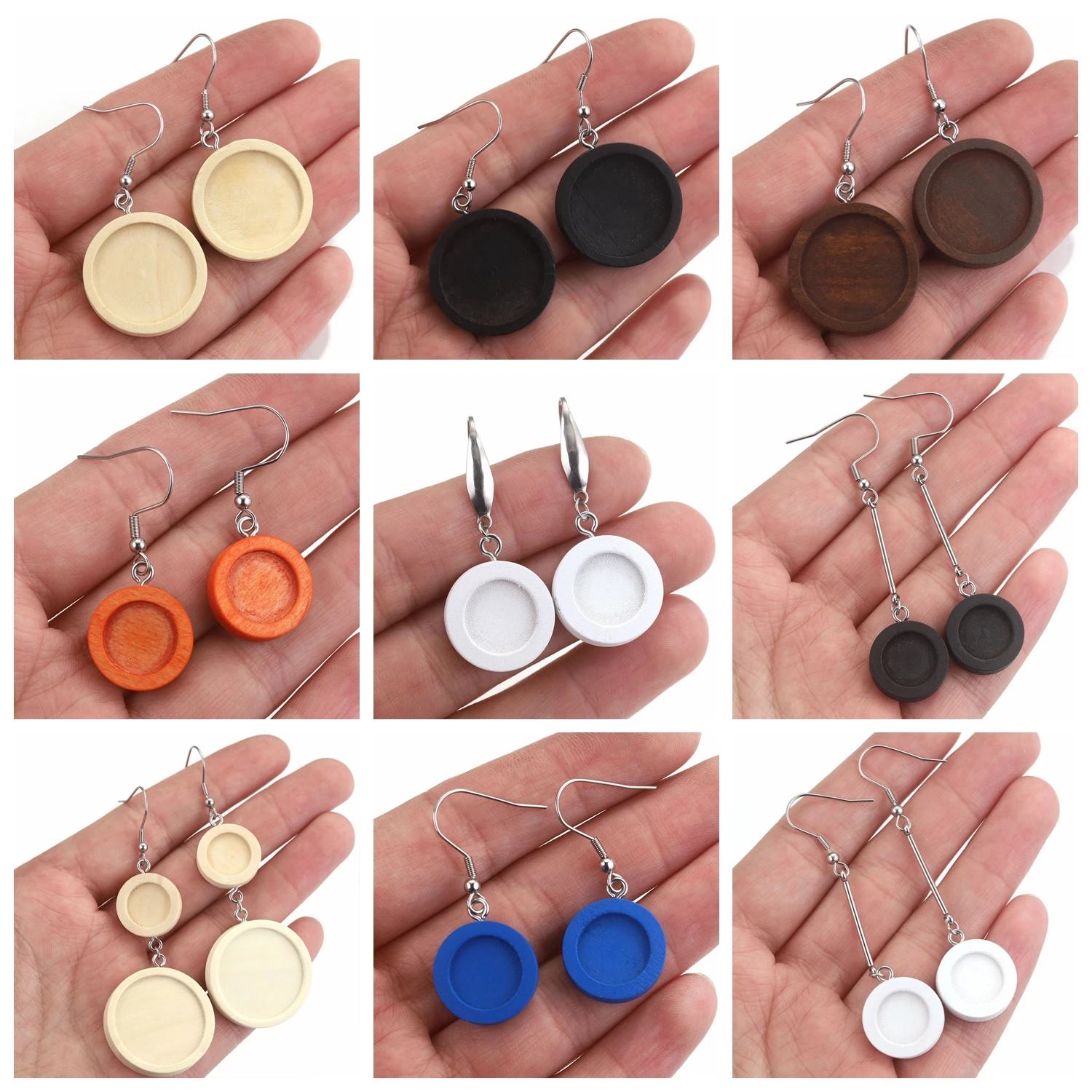 

10pcs Stainless Steel Ear Hook Wood Blank Base Setting DIY Earring Making Supplies Wood Cabochon Settings Earrings Wholesale