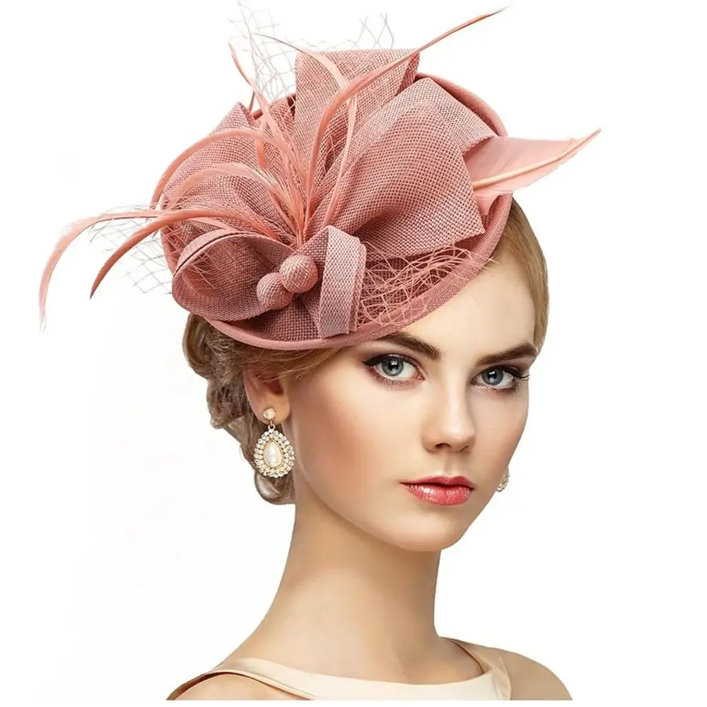 

Fashion Exquisite Feathers Fascinator Hat Elegant Sweet Tea Party Mesh Hair Band Hair Hoop Bowknot Bride Headdress Dance Show