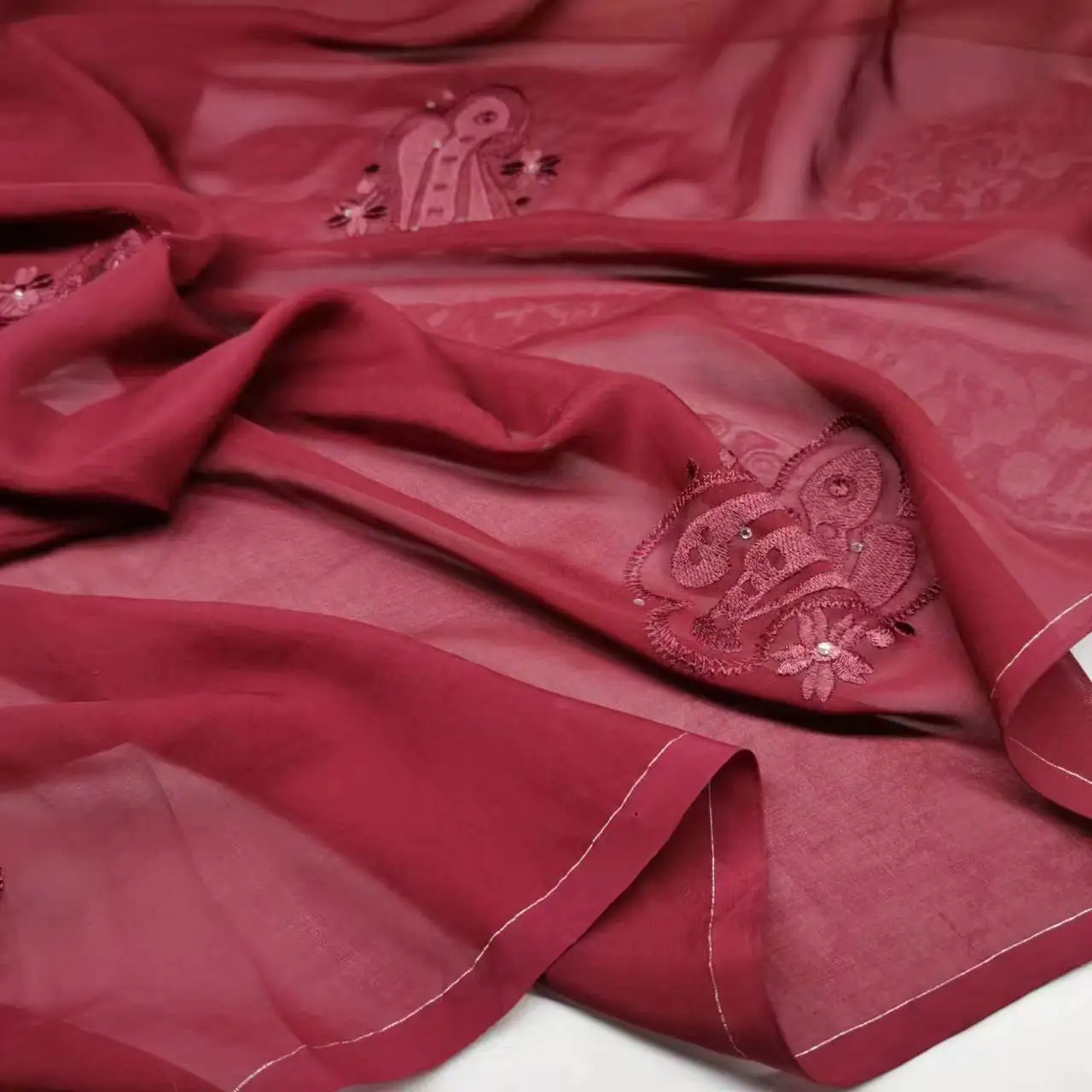 Tissu en soie brodé 100% Soie, matériel pour robe Saree, écharpe Hijab Toub, couture DIY