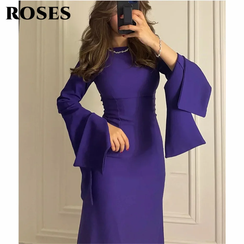 

ROSES Purple فساتين السهرة Шикарные вечерние платья с круглым вырезом и длинными рукавами, платье для выпускного вечера для женщин по индивидуальному заказу