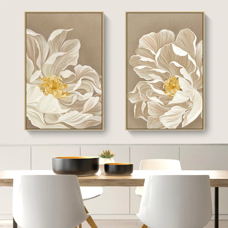 Modern simple canvas painting wabi sabi wind flower white peony hotel apartment homestay decoration painting