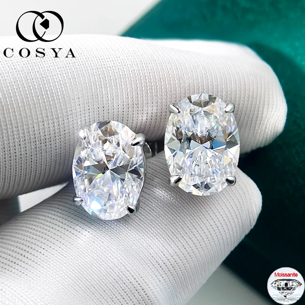 

COSYA 1-4CT серьги-гвоздики с муассанитом овальной огранки для женщин, цвет D, VVS1, лабораторный бриллиант, 100% стерлинговое серебро 925 пробы, вечерние ювелирные изделия, подарок