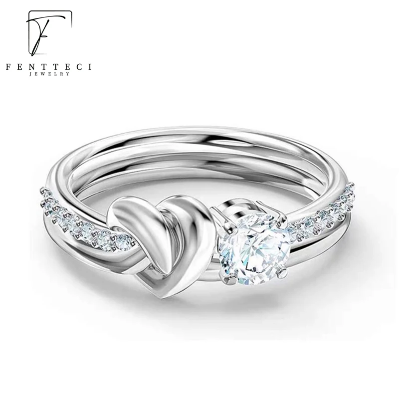 

FENTTECI 1CT Heart Real Moissanite Diamond Ring Platinum Plated 925 Sterling Silver Wedding Promise Ring for Women Anniversary