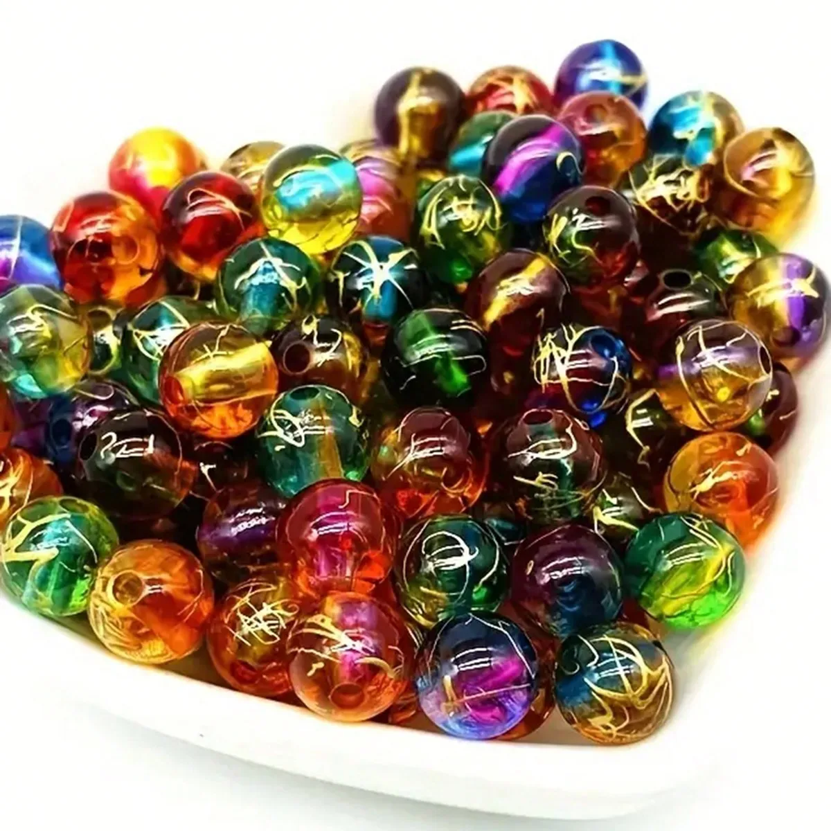 300/150 Stück 8 mm zweifarbige Streifen runde bunte Acrylperlen für Schmuckherstellung DIY Paar Armbänder Halskette Einzigartige Handykette – Detail 5
