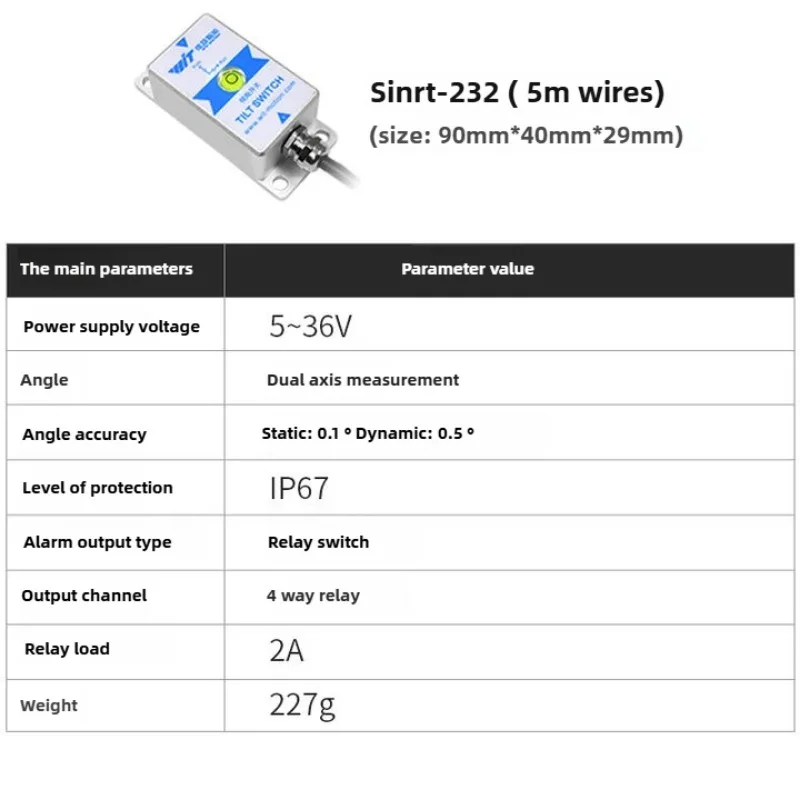 SINRT-232/485 Zweiachsiger Winkel-Neigungsschalter, Sensor, Relais, Neigungsstand, Induktions-Magnetventil-Controller