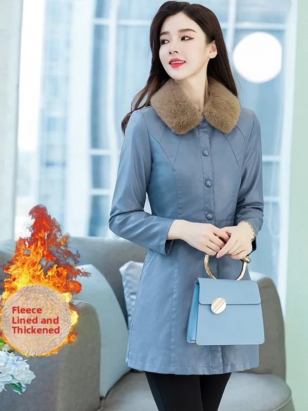 Thiened Fce Leather Jaet Women's Winter Clothes 2025 Winter New Faion Casual Warm Top Mid-Length Commute Sle