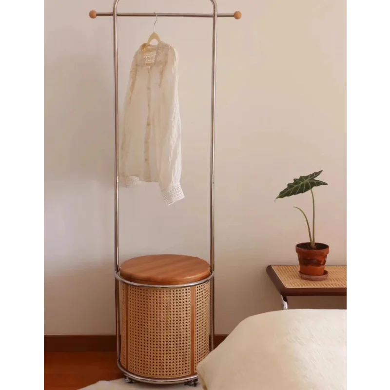 Modern Solid Wood Coat Stand with Round Base Wheels Space-Saving Design for Living Room & Bedroom Use Hanging Clothes Bags Hats