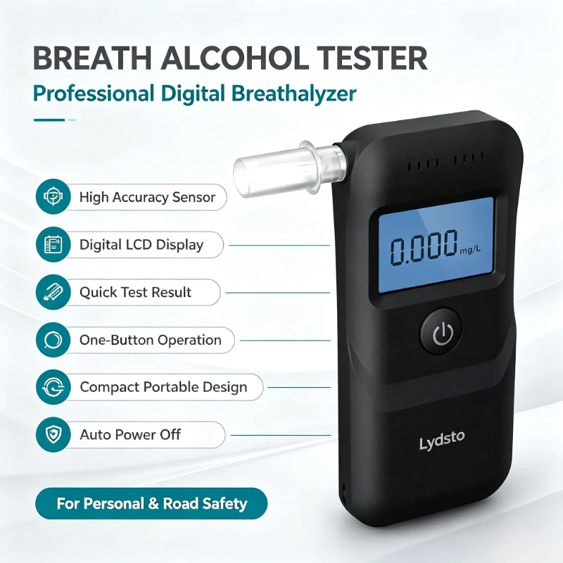 Lydsto Digital Alcohol Tester Handheld Breathalyzer LCD Display Portable Mini Blowing Detector for Road Driving Safety Test Tool