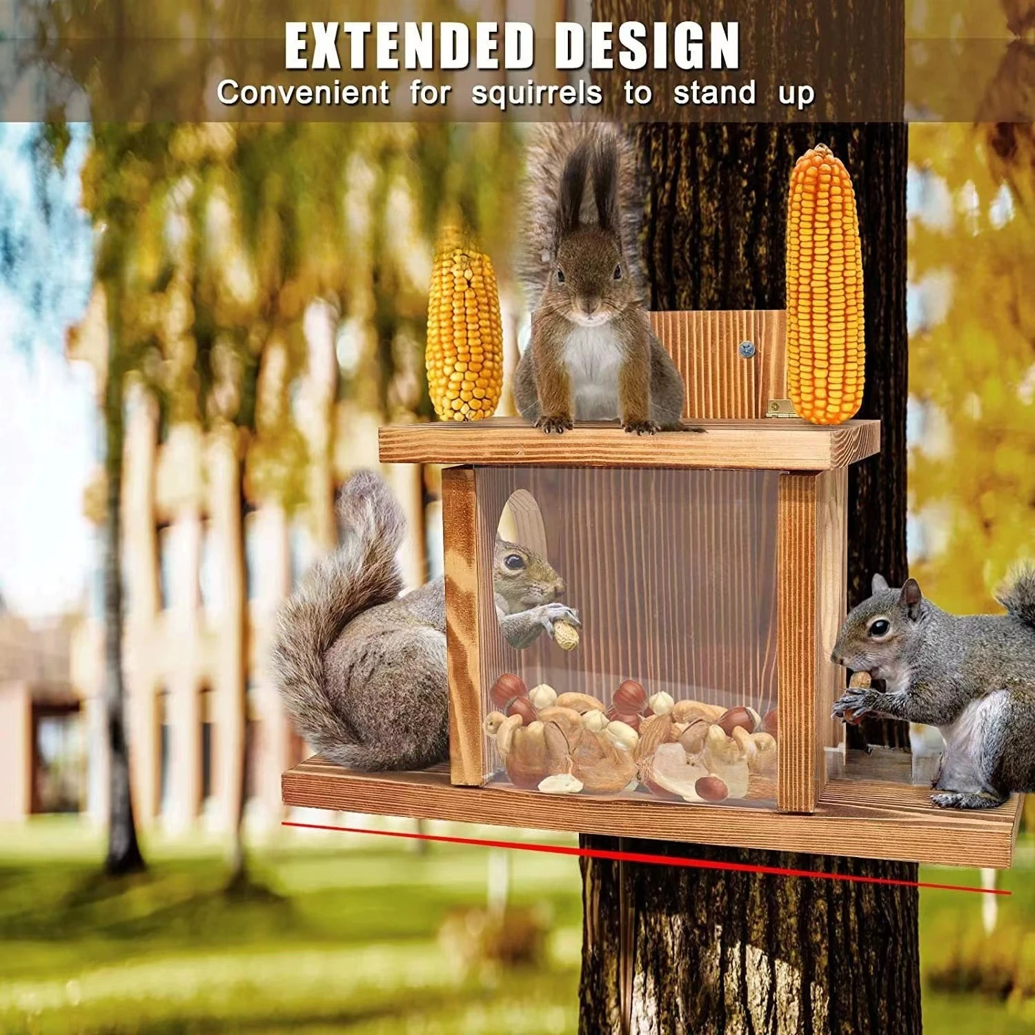 

Handmade Wooden Squirrel Feeder - Artistic Garden Decor, Outdoor Hanging Bird & Wildlife Food Dispenser for Yard, Patio, Balcony