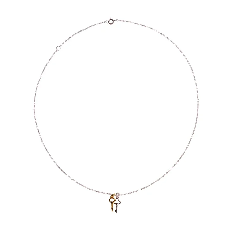 AB/925 Sterling silver plated gold stylish double key pendant thin chain women's necklace.