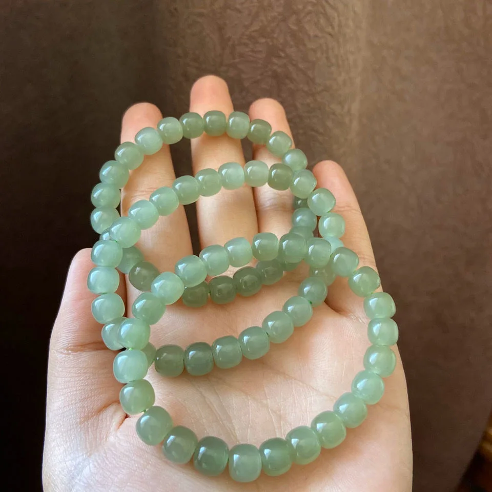 1pc Natural Green Jade Cute Beads Elastic Bracelet Fashion Beads Charm Jewellery Accessories Carved Luck Amulet Gifts Women Her