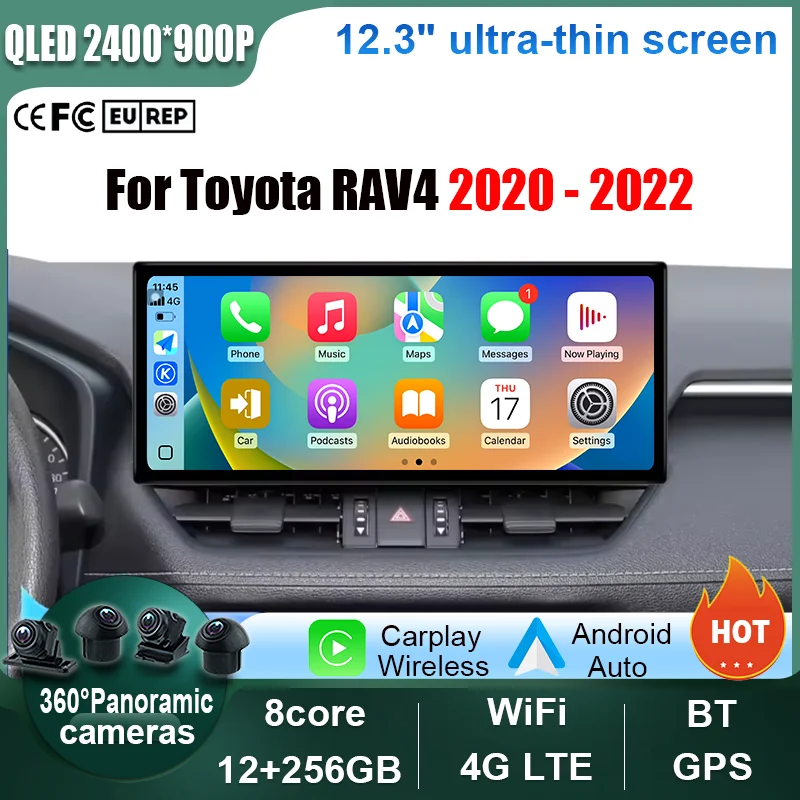 

2400*900P Carplay Автомобили для Toyota RAV4 2020-2022 Автомобильные аксессуары Мультимедийный видеоплеер Навигация GPS 4G LTE wifi Bluetooth