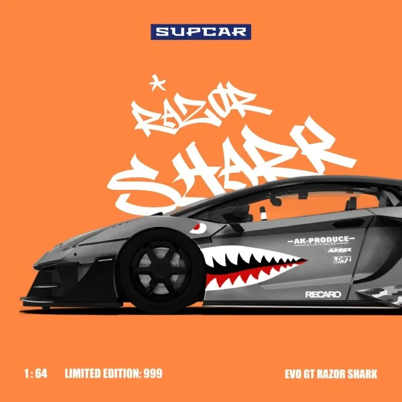 CC1:64 Lamborghini GT EVO Big Bull Air Force Grey Shark Mouth Die Cast Alloy Car Model, a favorite gift and souvenir for boys.