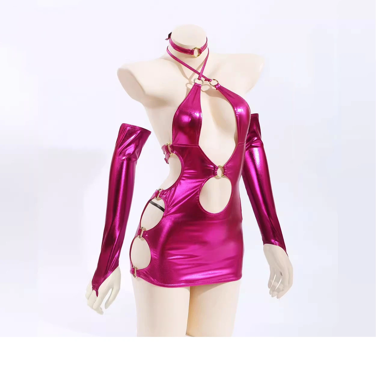 Robe sexy en cuir latex pour femmes et hommes, jarretière évidée, robe de soirée sexy, cosplay de scène de boîte de nuit, séance photo privée, style de robe