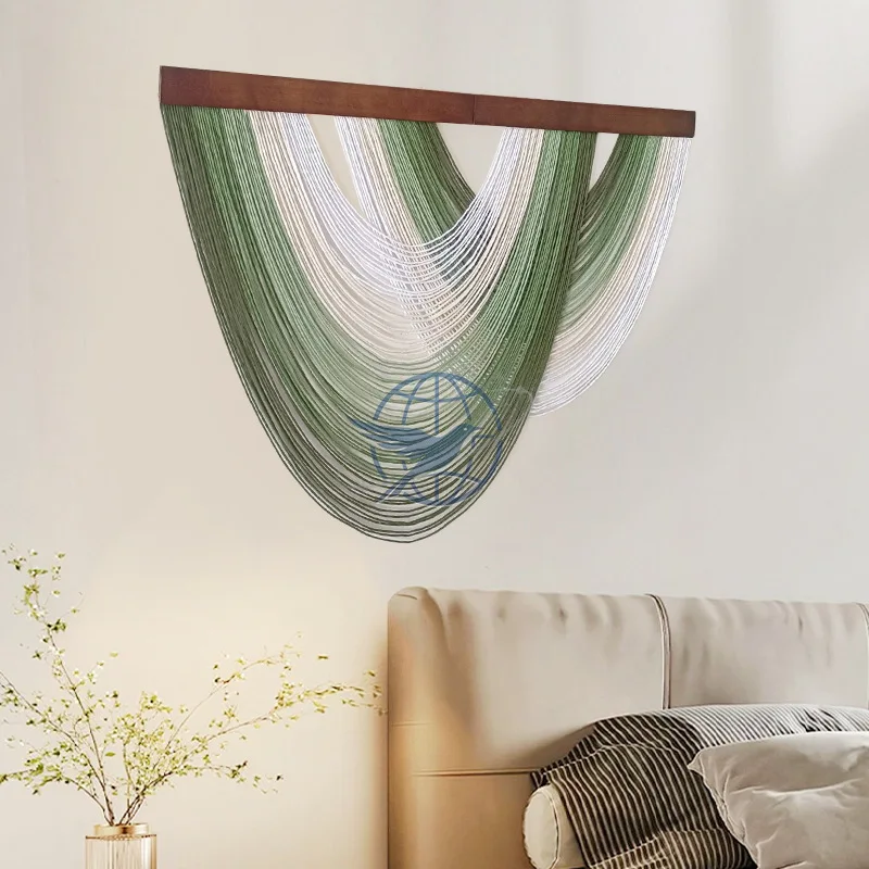 New Bohemian gradual change color wood board fringed tapestry hand woven wall hanging colored cotton rope woven tapestry