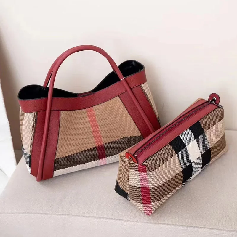 Stripes Canvas+Genuine Leather 2024 Popular Women\'s Bags Large Shoulder Messenger Bag Luxury Designer Handbags Сумка Женская