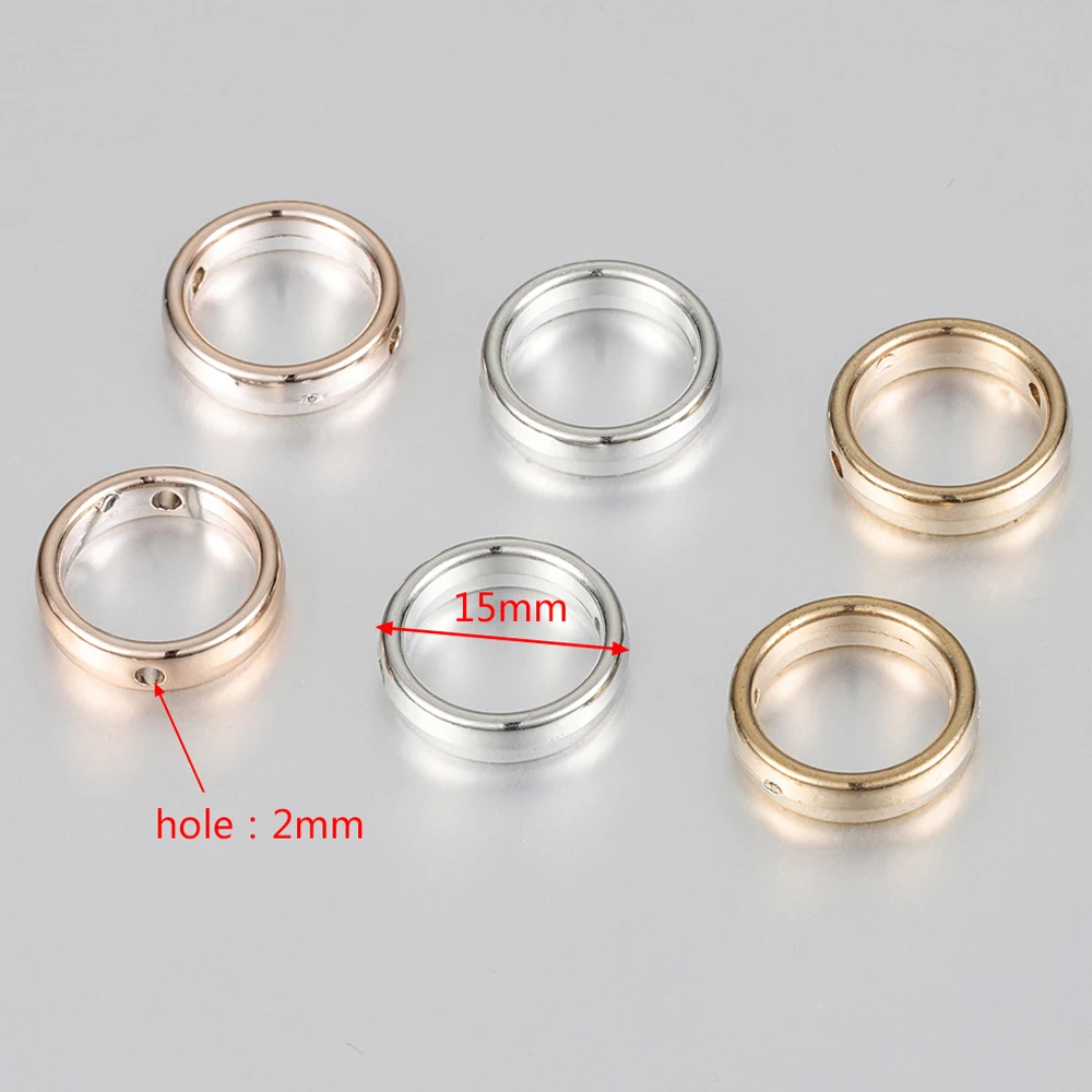 50 Buah 15Mm Dua Lubang CCB Bingkai Lingkaran Bulat Manik Spacer DIY Kalung Gelang Anting Konektor Liontin Aksesori Perhiasan