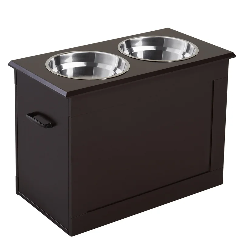 

PawHut Elevated Pet Feeder with Stainless Steel Bowls for Large Dogs, Dark Brown