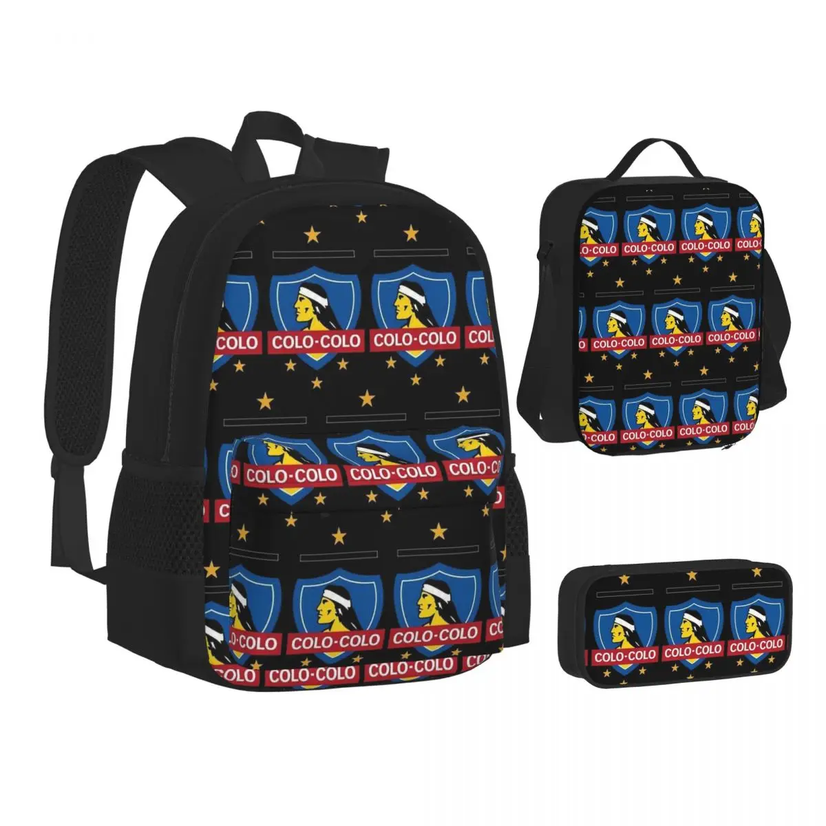 Mochilas Escolares Social Y Deportivo Colo-Colo, Bolsa para Libros, Mochila Infantil, Bolsa para Almuerzo, Bolsa para Lápices, Juego de Tres Piezas