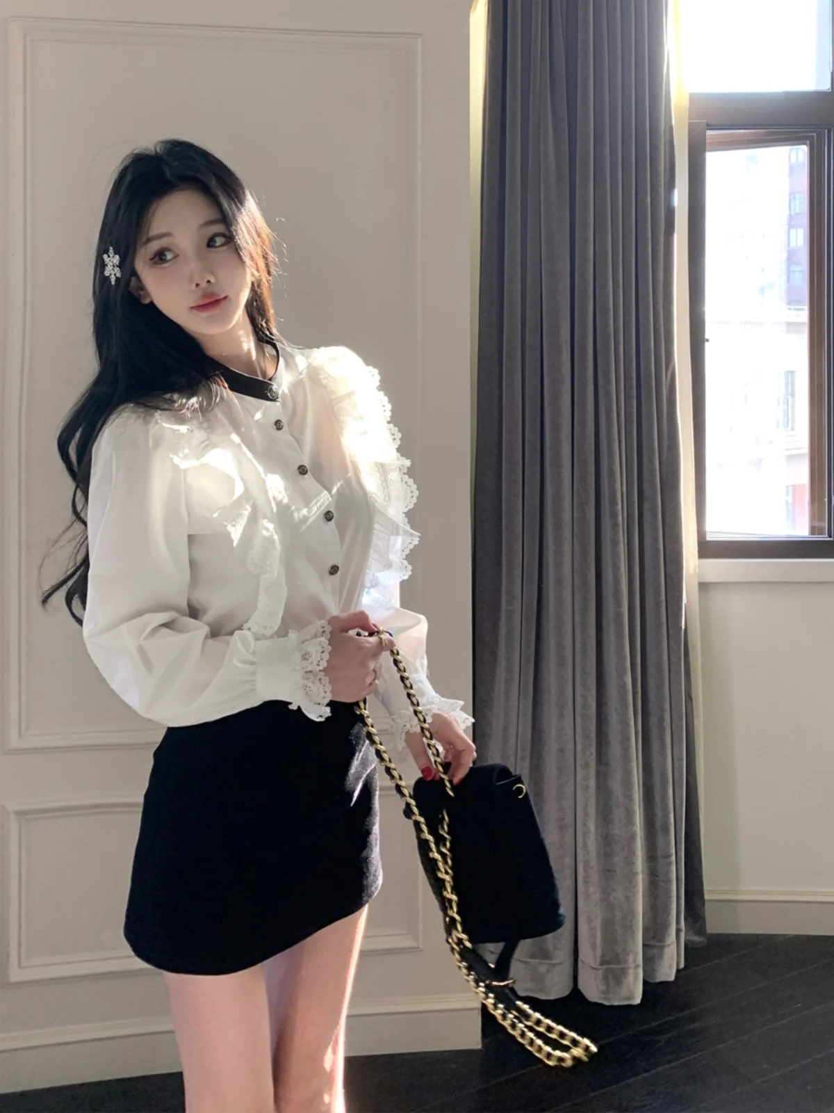 

Комплект Ele с кружевной отделкой и бархатной юбкой, шерстяной джерт для женщин, модный ансамбль, специальное предложение от JMOP