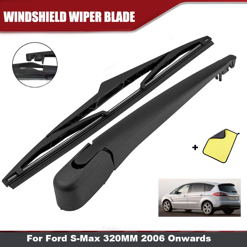 Wiper 12' Heckscheibenwischer-Set mit Arm Passend für Ford S-Max ab 2006 Heckscheibe Gummi-Wischerblatt