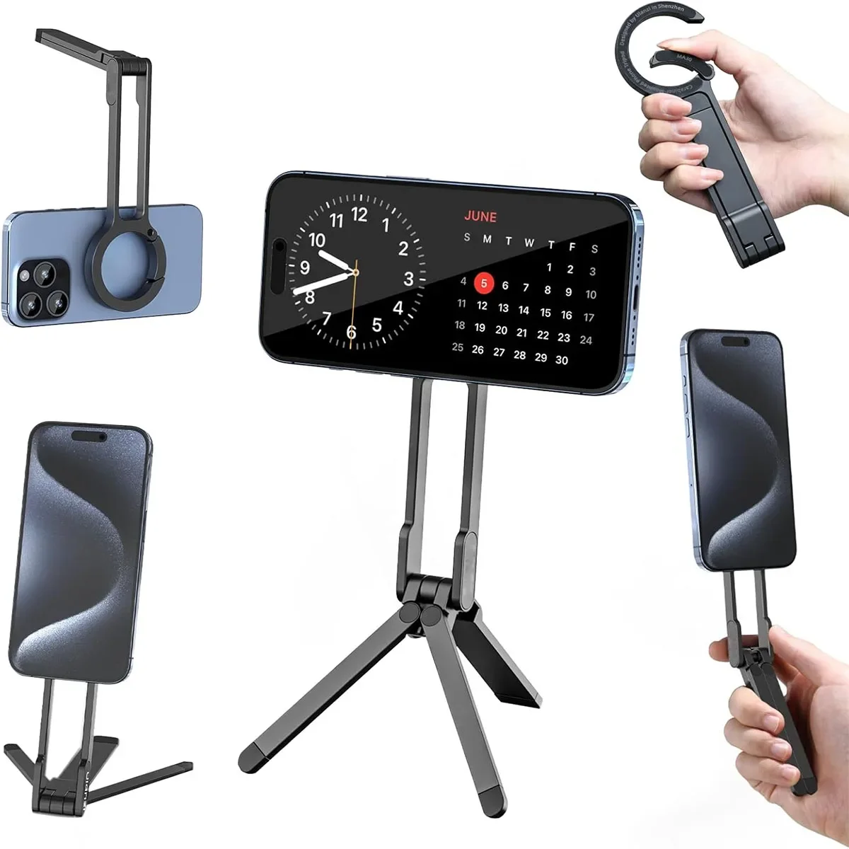Three in one magnetic tripod with 360 ° adjustable ultra light ABS mini 1/4 inch port | Foldable portable car phone holder