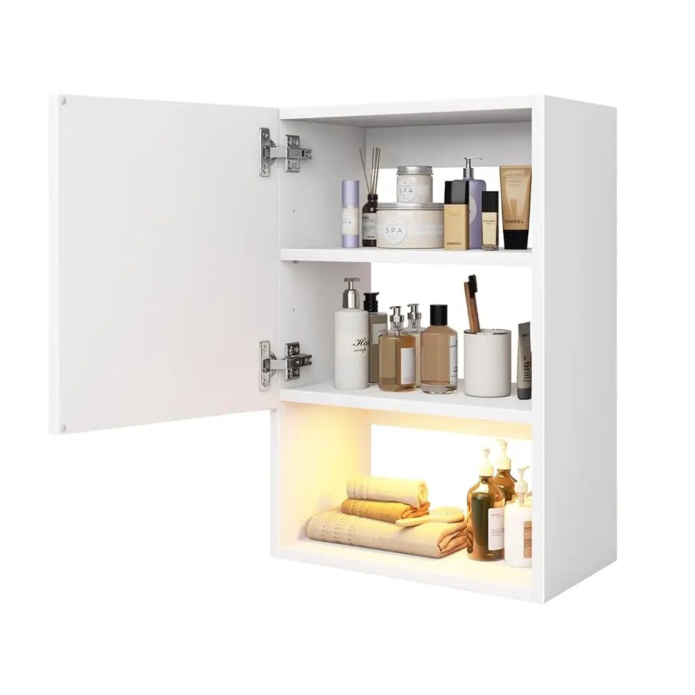 

Wall Mounted Storage Cabinets With Lights, Over-The-Toilet Storage Vanity, Bathroom Medicine Organizer Adjustable Shelves