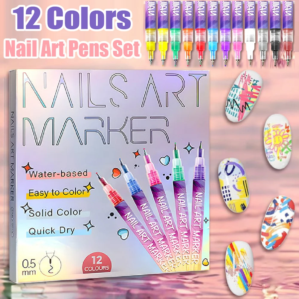 

Набор ручек для дизайна ногтей, 12 цветов, ручки для лака для ногтей, набор ручек с акриловой росписью, водонепроницаемые и быстросохнущие