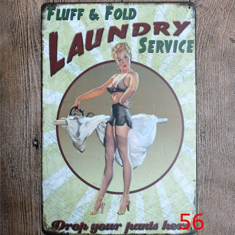 Original Retro Design Laundry Service Tin Metal Signs Wall Art, Thick Tinplate Print Poster Wall Decoration for Laundry Room