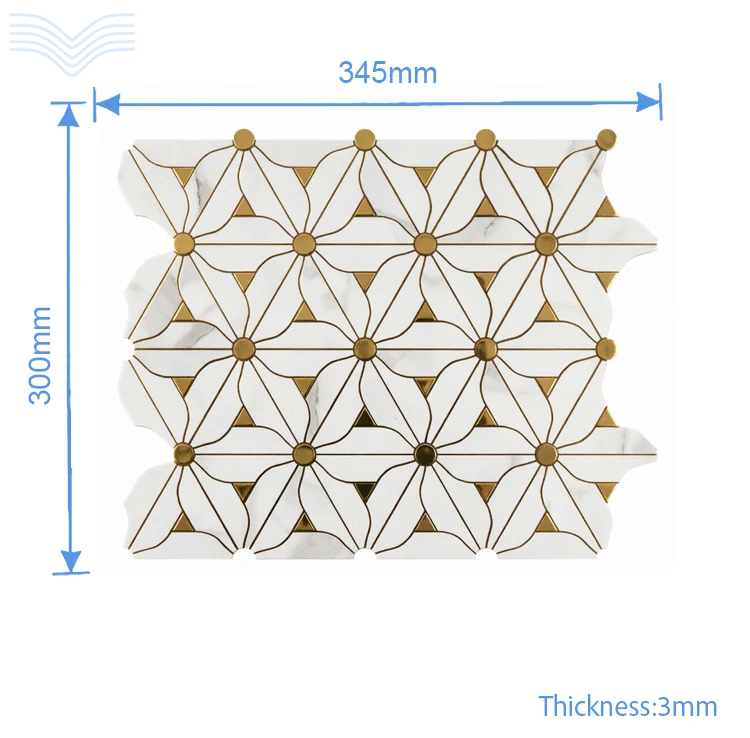 Luxury Gold Floral Marble Mosaic Self Adhesive Tile Waterproof Wall Sticker for Kitchen Bathroom Shower Inlay Flower Design