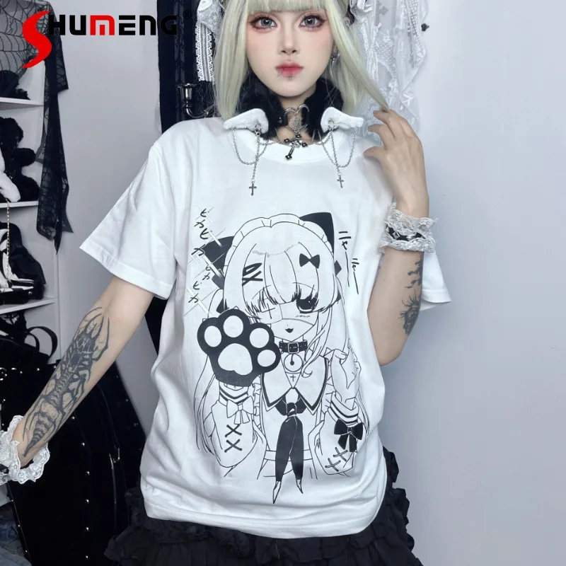 

New Japanese Leisure Loose Bow Tie Girl's Cotton Short-Sleeved Top Shoulder Two-Dimensional Sub-Culture T-shirt Versatile Summer