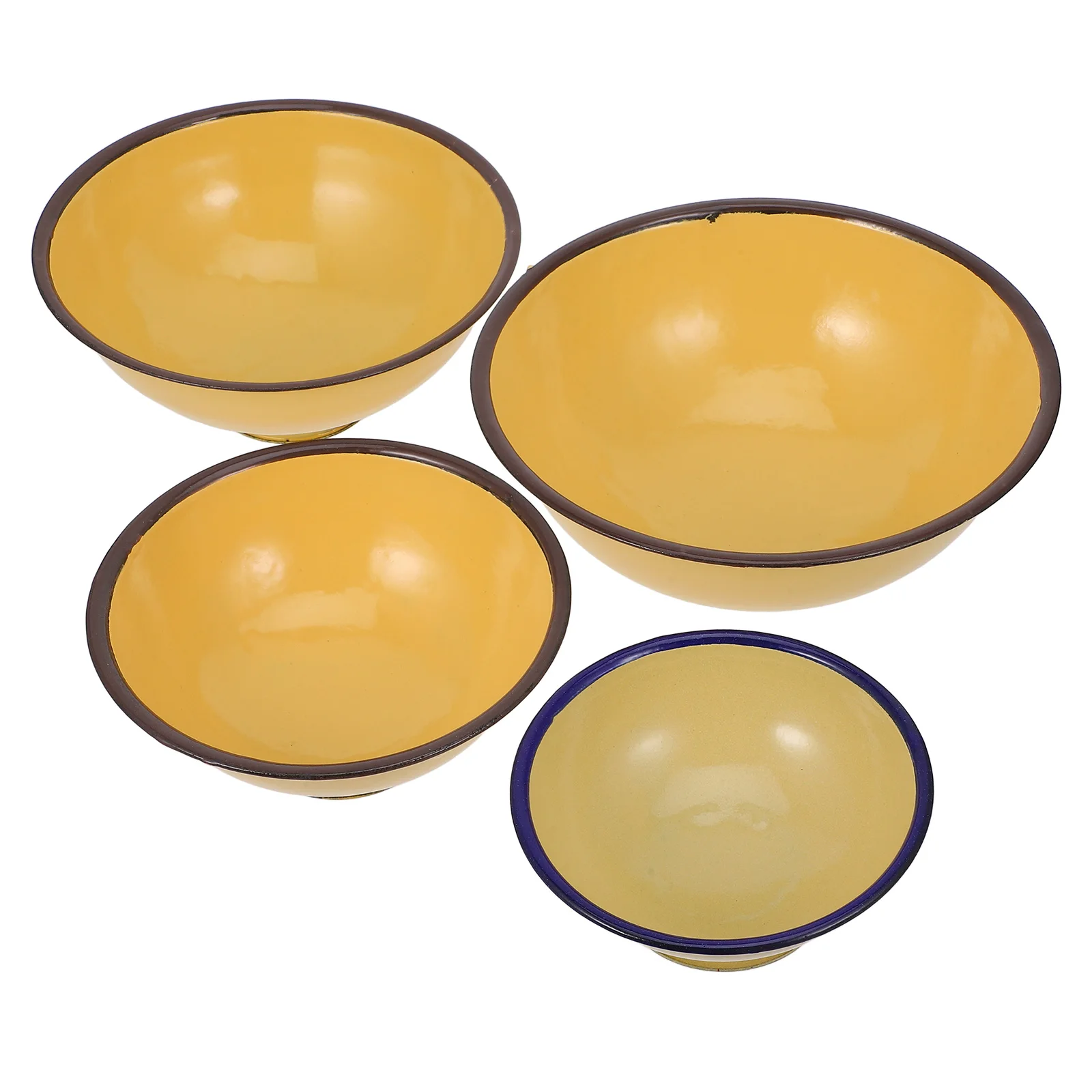

Household Enamel Bowl Retro Salad Fruit Soup Mixing Large Capacity Kitchen Prep Vintage Enamelware Yellow Chinese Style Baby