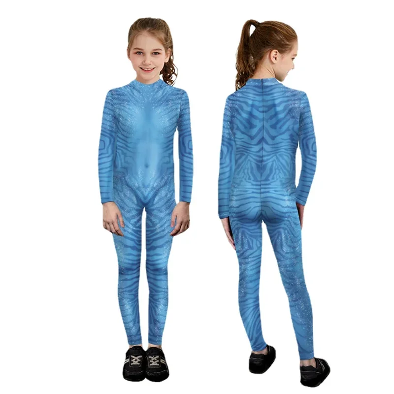 Girl Avatar Zentai Cosplay Costumes Kids Swimsuit Dress Fantasia Superhero Jumpsuits Tight Disguise Carnival Clothes