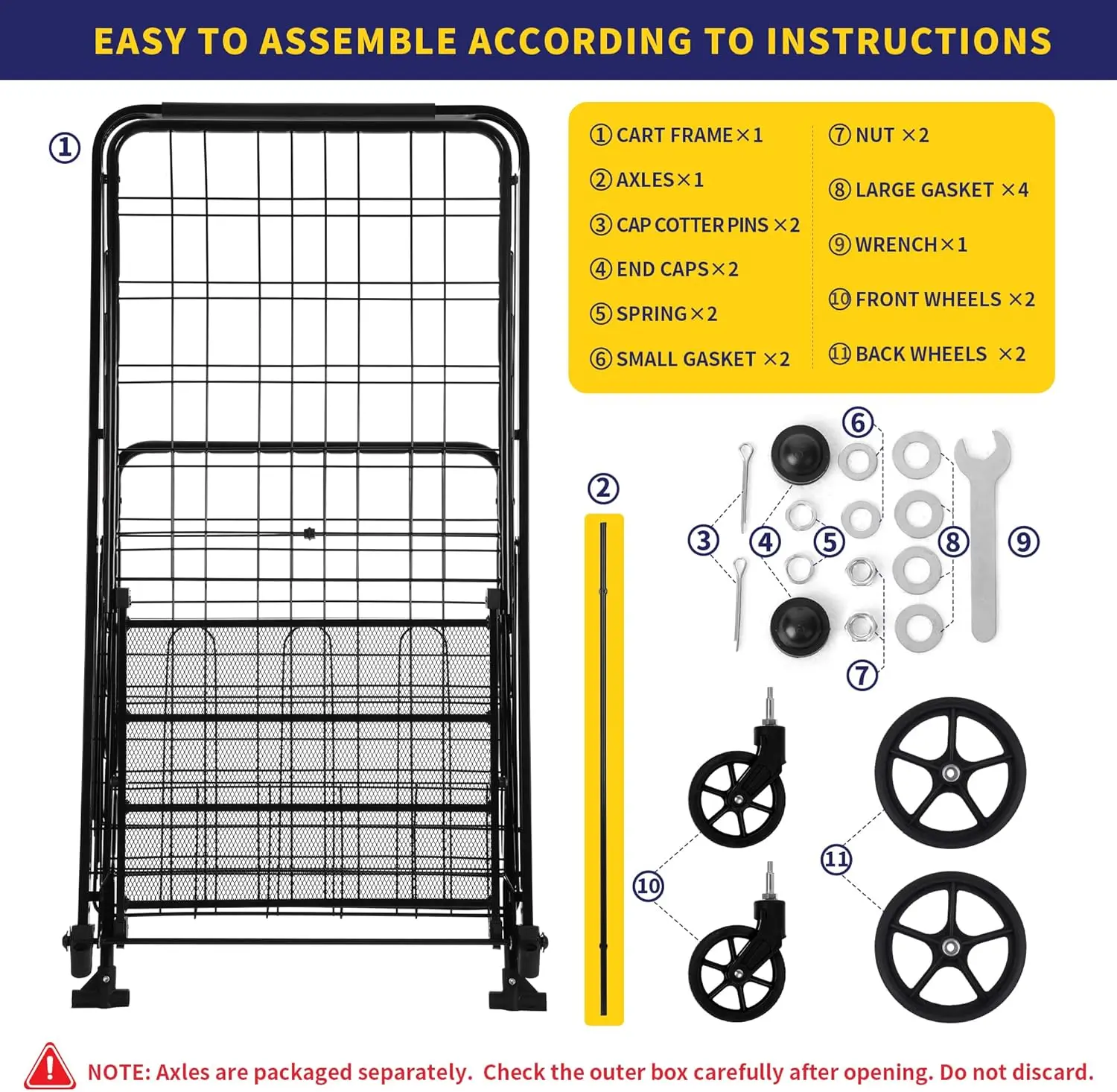 عربة تسوق قابلة للطي، عربة بقالة، سعة 340 رطل، عربة أدوات مع 360 درجة ° عجلات دوارة، سلة كبيرة وإضافية · للبيع #6