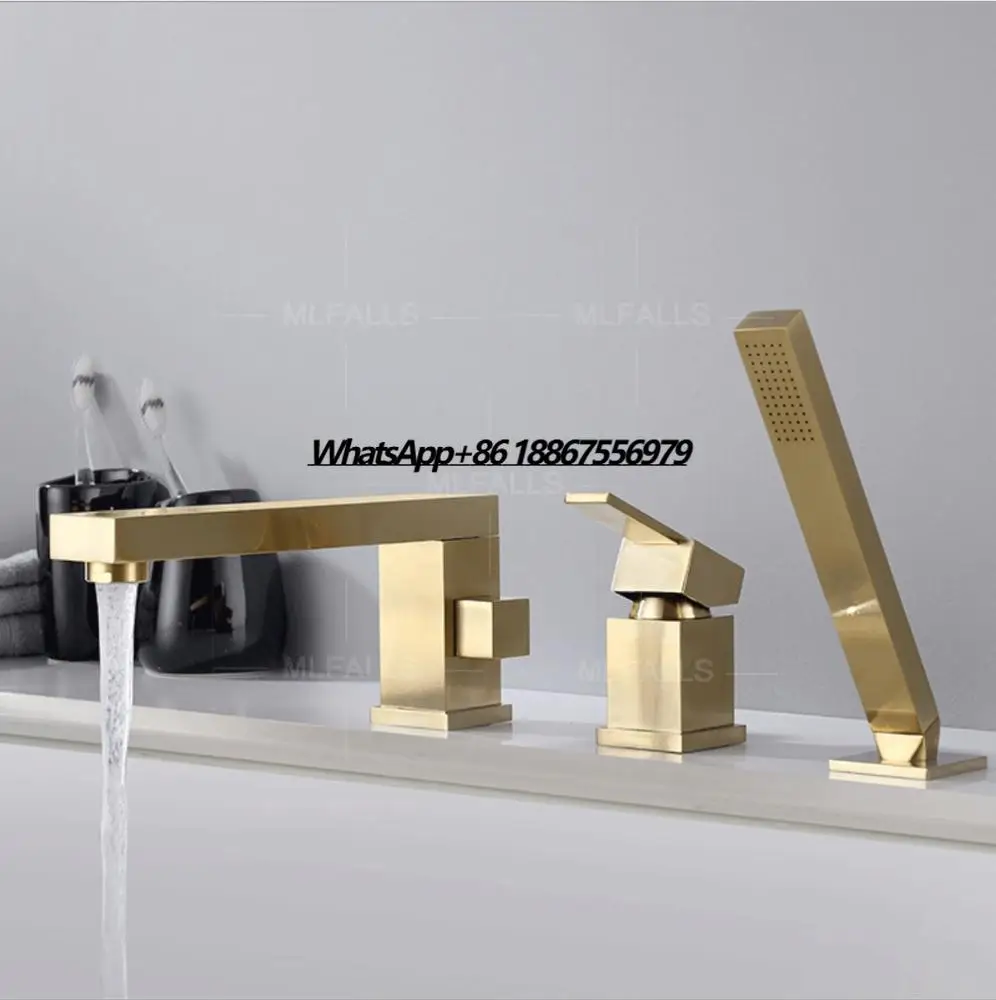 

Antique Brushed Golden Luxury Bathroom Brass Bathtub Faucet Shower Faucet With Hand Shower