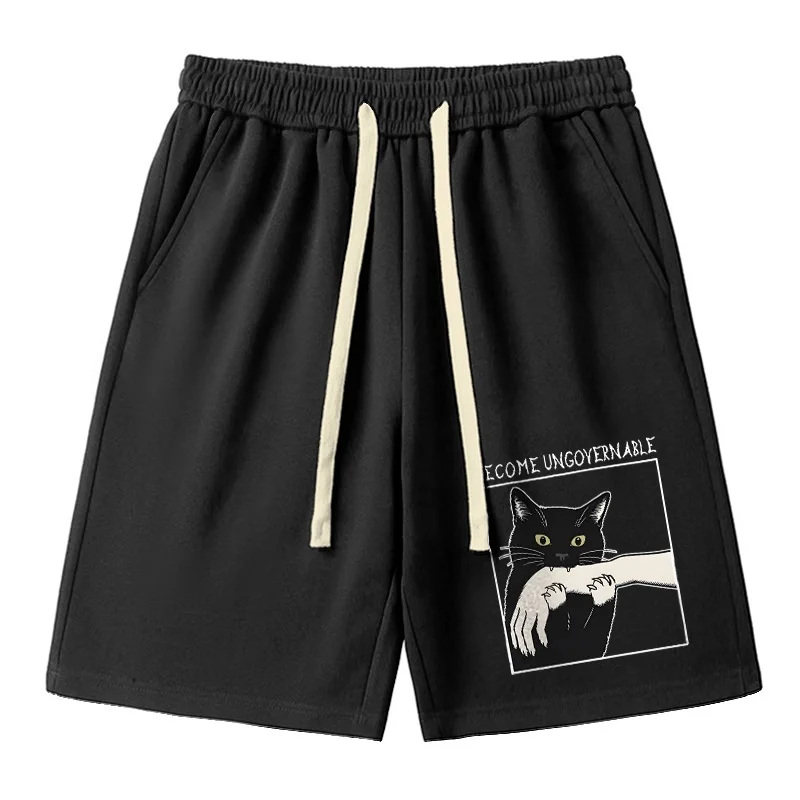 

Black Cat Bite Couple Shorts Casual Jogging 3D Shorts Men's Shorts Women's Loose Drawstring Outdoor Sports Shorts